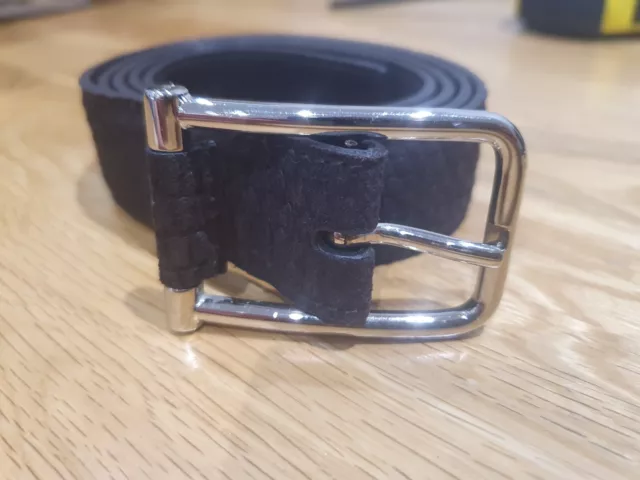 YSL Silver Tone Leather Belt 30mm Black Size 40 Authentic