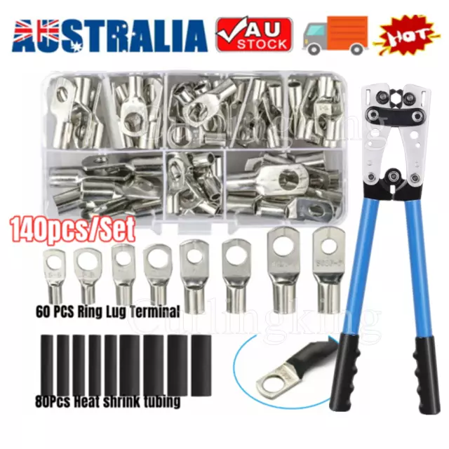 140x SC Wire Lugs Cable Ring Connectors & 6-50mm² HX-50B Terminal Crimping Tool