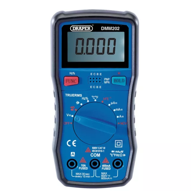 Draper Auto-Ranging Digital Multimeter, 1 x Test Leads, 1 x Temp Probe 41820
