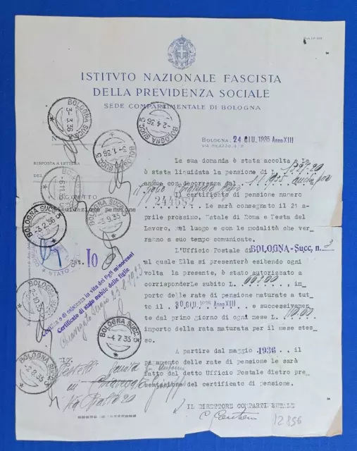 Istituto Nazionale Fascista Della Previdenza Sociale,Bologna 24-06-1935-12836