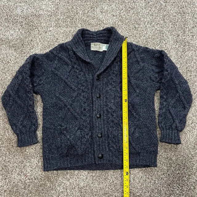 ARAN Sweater Market Cable Knit Fisherman Merino Wool Gray Cardigan Unisex Size M