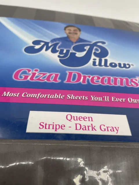 My Pillow 100% Giza Dreams Sheet Set Stripe Dark Gray Queen Size