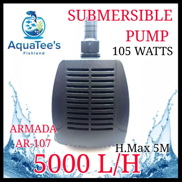 Armada AR-107 Submersible Pond/Aquarium Water Pump 5000L/H Marine Fountain Fish