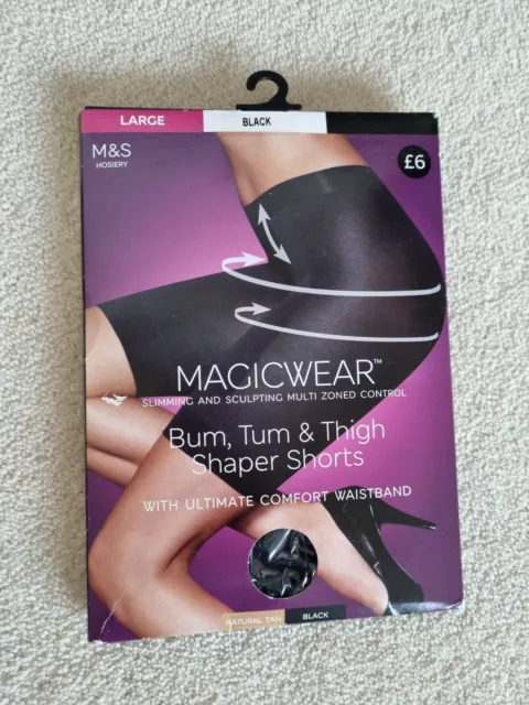 EX M&S MAGICWEAR Bum Tum And Thigh Shaper Shorts Tights- Black