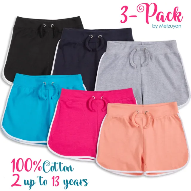 3 Pack Kids Girls 100% Cotton Sport Shorts Breathable School Gymnastic Bundle