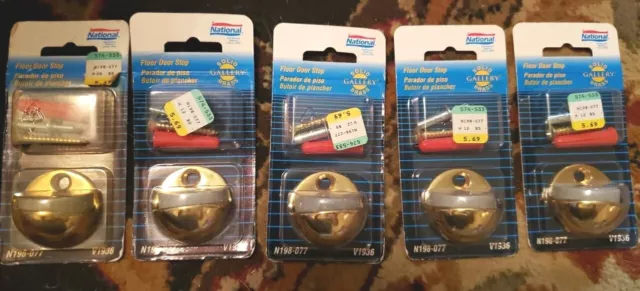 SOLID BRASS FLOOR DOOR STOP SET/5 National 198-077 V1936 New in Package