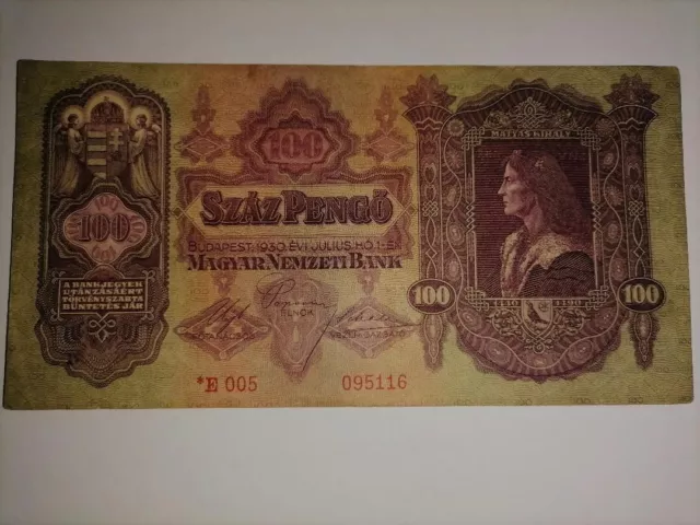 HUNGARY- 100 Pengő, Száz Pengő *E 005*1930- Rare Hungarian World Banknote