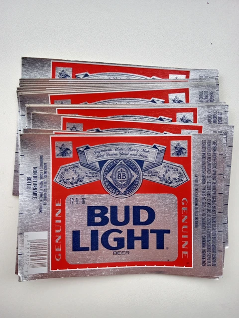 50 Vintage Genuine BUDWEISER BUD LIGHT Beer Labels 12Oz St. Louis, MO
