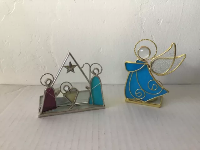 Lot (2) Vintage Stained Glass Angel Votive Candle Holders Buy it Now!