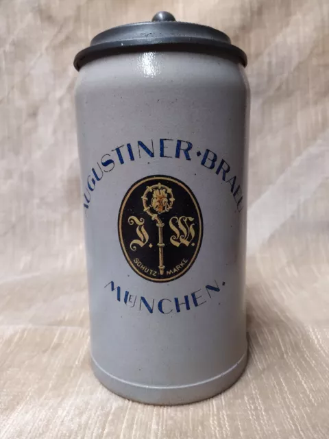 Alter 1 L Bierkrug Augustiner-Bräu München um 1900