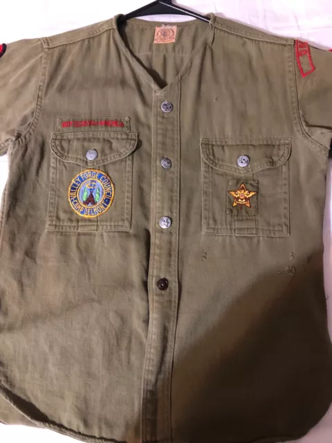 Vintage BSA Boy Scout uniform 1940s or 50's short sleeve patches metal buttons