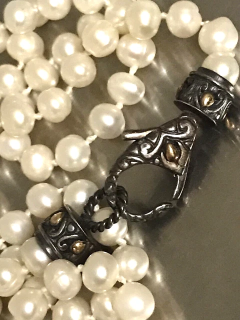 Sterling Silver 18K Gold Pearl Necklace 19 inche Designer DS ID