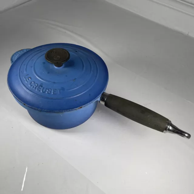 Le Creuset Vintage Cast Iron Blue Enamel Saucepan 18cm With Lid