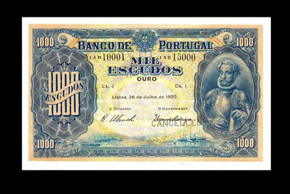Reproduction Rare Banco de Portugal 1000 Escudos 1920 Specimen Banknote Antique