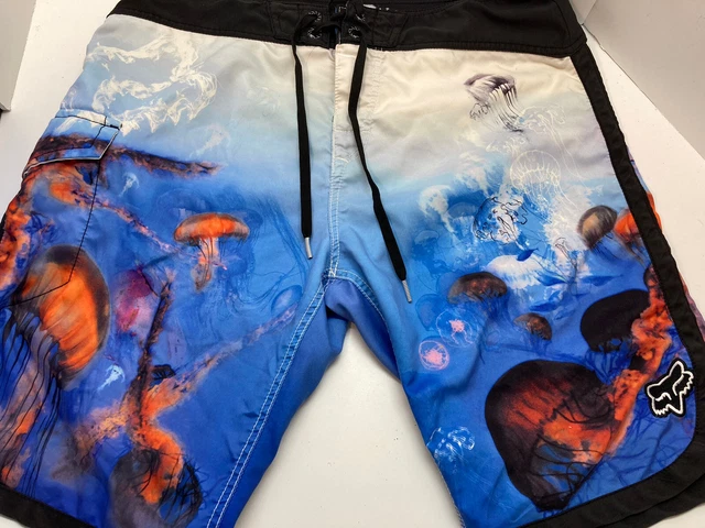 FOX RACING Drawstring Boardshorts Mens Multicolor Blue Black Size 36 (Jellyfish)