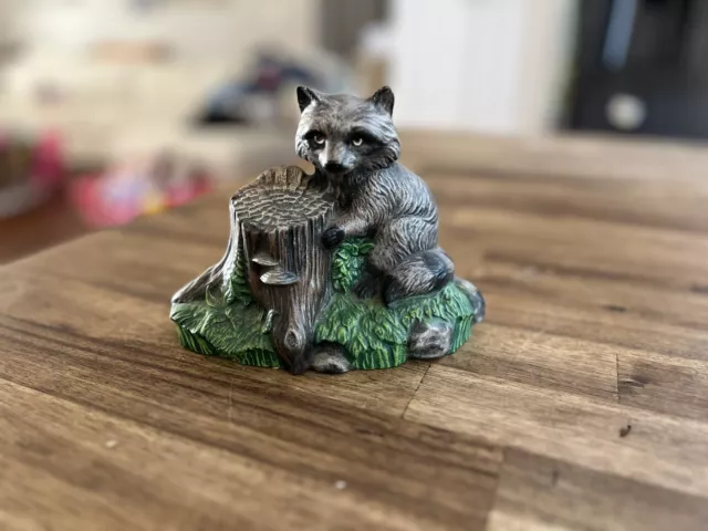 Vintage Raccoon Figurine 5" Handpainted Ceramic Raccoon in Woods