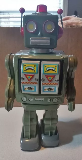 Vintage Star Strider Robot Green Battery Operated Tin Toy Made in Japan Horikawa