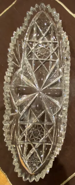 Signed HAWKES American Brilliant Period Cut Glass CELERY BOWL Dish Flowers ABP