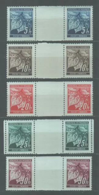 Böhmen & Mähren, 1939 Freimarken, Zwischenstegpaare, MiNr 20 - 24, postfrisch