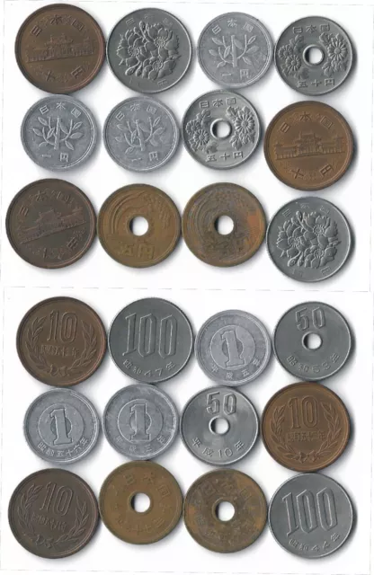 JAPÓN. Lote de 12 monedas diferentes