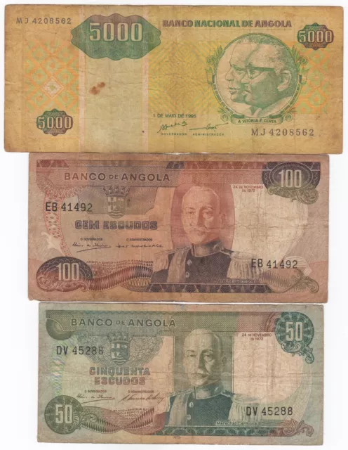 Angola, 5000, 100, 50 " Lot of 3 " Différentes Denomination, Billets de Banque
