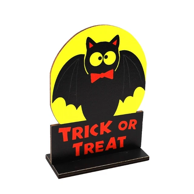 Trick Or Treat Letters Wooden Sign Cartoon Bat Halloween Table Decoration