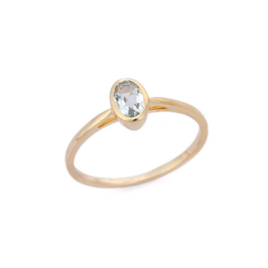 Anello con pietra preziosa acquamarina naturale a taglio ovale da 0,39 ct...