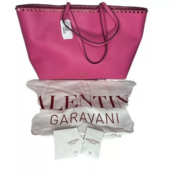 Valentino Garavani Grained Calfskin Rockstud Feminine Pink Tote 2