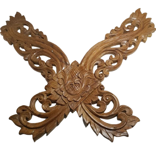 Teak Wood Carved Figure KA LAIR Thai Traditional Home Decorative Art Roof Garden