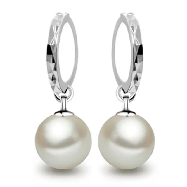 Lady Silver Plated Freshwater Pearl Ear Stud Dangle Earrings Fashion AU-EL