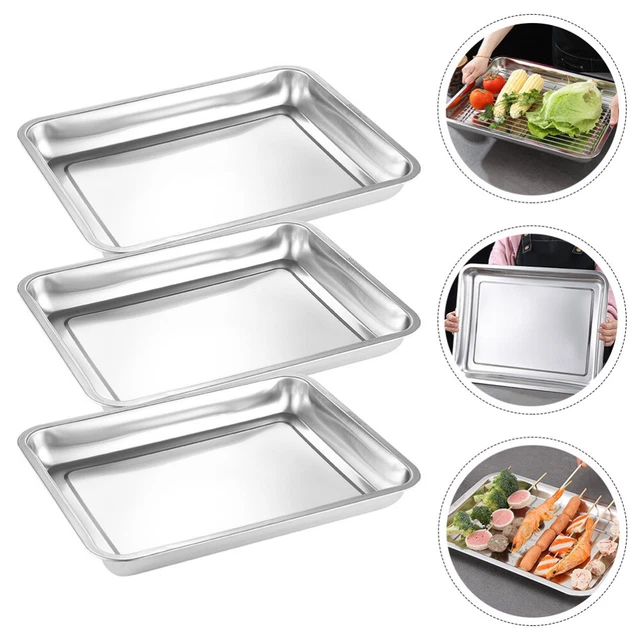3 Pcs Stainless Steel Bakeware Rectangular Tray Rice Steamer