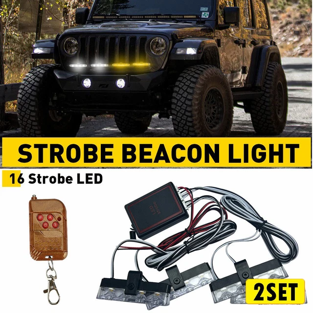 2set 4 in 1 Car 16 LED Strobe Flash Light Dash Amber/White Warning Lamp with Rem