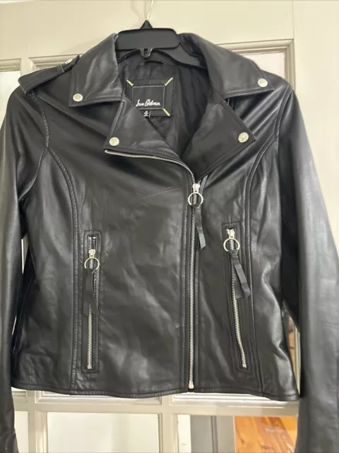 Sam Edelman size Medium Women’s Black Lambskin Leather Full Zip Moto Jacket