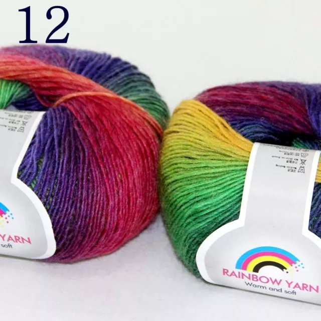 Sale 6Ballsx50gr Colorful Rainbow Rug Shawl Cashmere Wool Hand