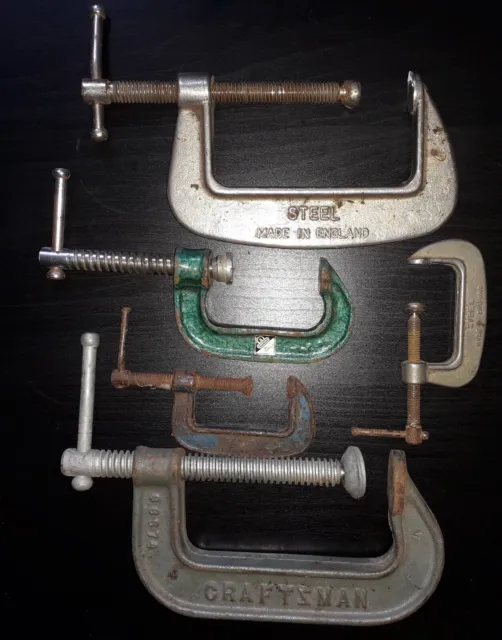 Vintage G Clamps Bundle Of 5 Record Craftsman Malleable Various Sizes Used