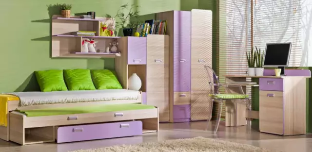 Juego completo habitación juvenil habitación infantil cama armario cómoda blanco 5 piezas nuevo