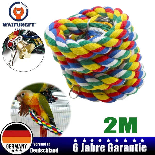 2M Vogel Seil Papageien Kletterspirale Schaukel mit Glocke für Vogelkäfig Garten