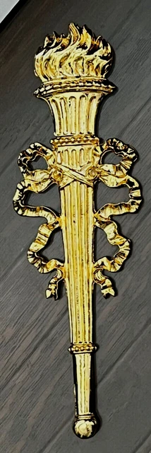 NOS Gold Tone Flaming Torch with Ribbons & Bows Furniture ESCUTCHEON 8 7/8" Tall