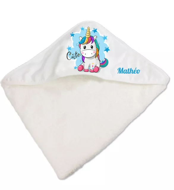 cape de bain sortie de bain motif licorne pour bébé garçon  personnalise réf 09