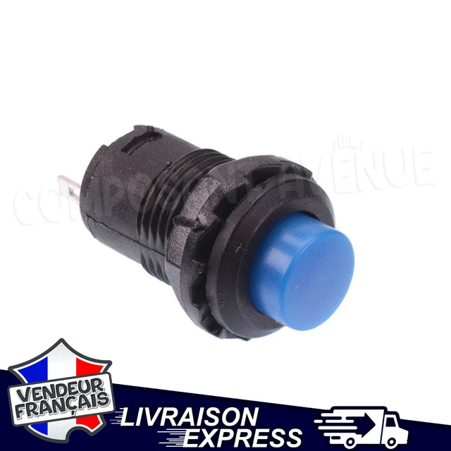 Interrupteur Bouton Poussoir Bleu Rond 12V - Momentané, SPST 2 Broches, Marque COMPOSANT-AVENUE
