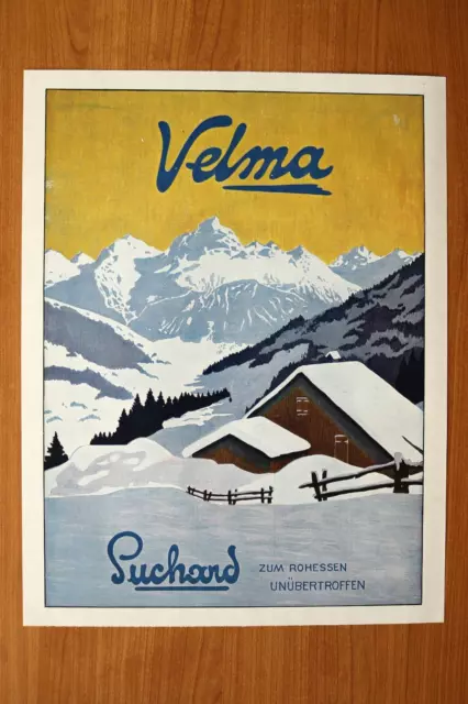 WIZ14g) XL Reklame Velma Suchard Schokolade 1914 Grafik Alpen Werbung 28x36cm