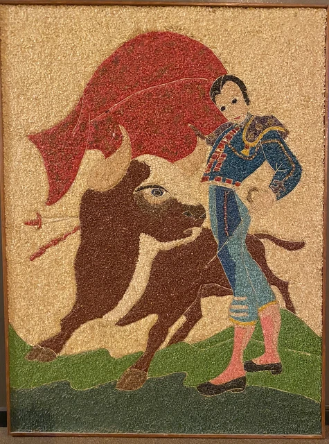 Vtg Mid-Century LARGE Modern Pebble/Gravel Wall Art Matador Bullfighter 32”x 24” Vtg Mid-Century LARGE Modern Pebble/Gravel Wall Art Matador Bullfighter 32”x 24”