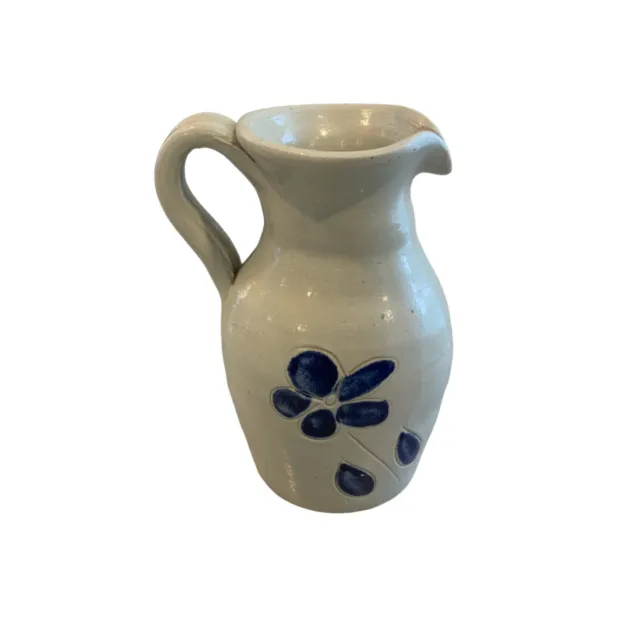 Williamsburg Salt Glaze Pottery Small Pitcher/ Creamer Cobalt Blue Flower 5 in.