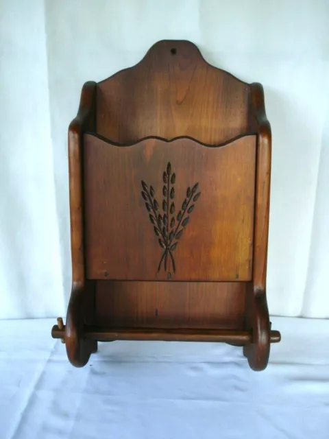 Vintage Wall Hanging Wooden Paper Towel Bar Magazine Rack Primitive Country