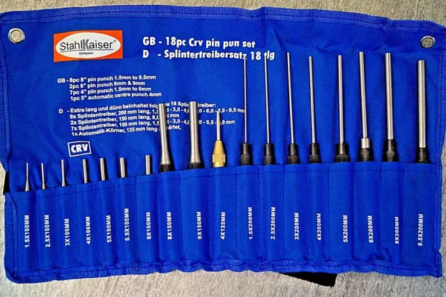 Splinttreiber Splintentreiber u Körner Satz XL Splint Austreiber CrV  Set 18 tlg