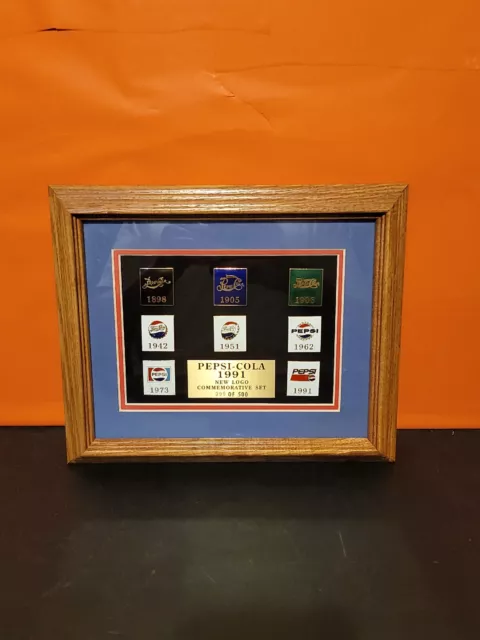 Rare Vintage Framed Pepsi-Cola 1991 New Logo Commemorative Pin Set 099/500