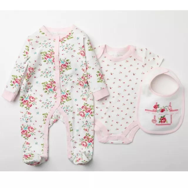 New Baby Girls 3 Piece Clothes Layette Gift Set  Spanish Roses  NB 0-3 3-6 Month