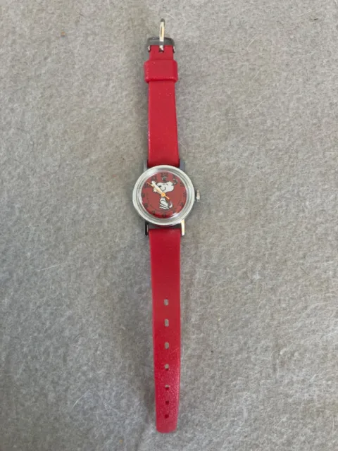 Vintage Snoopy Peanuts Wrist Watch Ladies Red Face Timex Band 1958 Wind Up Runs