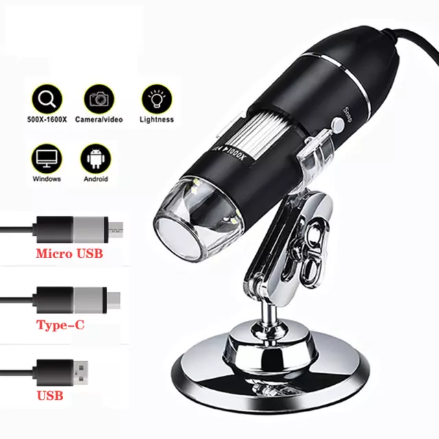 Microscope 1600X numérique USB caméra Endoscope 8LED loupe support en métal pc