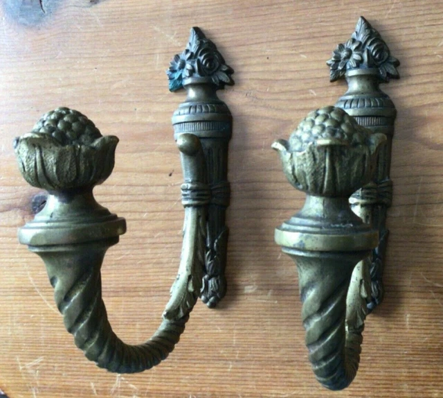 Antique Victorian Detailed Bronze Drapery Curtain Tiebacks Pomegranate / Floral